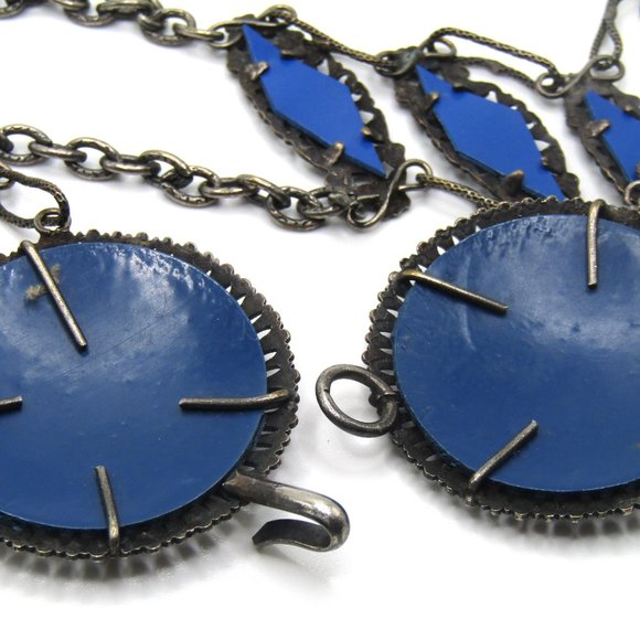 Vintage Metal Belt Filigree Chain Silver Blue OOAK Boho Hippie Ethnic - Picture 9 of 9